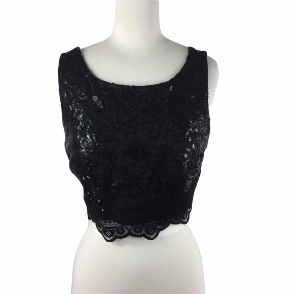 City Triangles Tops - City Triangles Sequin/Black Lace Crop Top,  Size 5